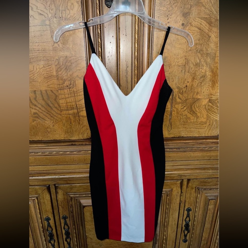 Macys Womens Black White and Red Dress Size XXS